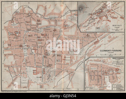 CLERMONT-FERRAND ville antique plan de ville de la ville. Puy-de-Dôme carte, carte 1914 Banque D'Images