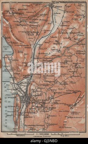 AIX-LES-BAINS ville ville plan de la ville & alentours. Savoie carte, carte 1914 Banque D'Images