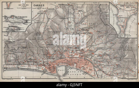Plan de la ville Cannes/environs. La Croisette Iles de Lérins Alpes-Maritimes, 1914, carte Banque D'Images