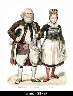 Costumes traditionnels de Suisse, fin du xviiie siècle. Luzern, Homme et Femme Banque D'Images