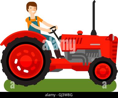 L'icône Rétro tracteur agricole. Cartoon vector illustration Illustration de Vecteur