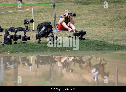 Les caméras à distance de cross country au cours de l'Eventing les épreuves équestres lors des Jeux Olympiques de Rio 2016 au Centre Équestre Olympique à Rio de Janeiro, Brésil, 8 août 2016. Photo : Friso Gentsch/dpa Banque D'Images