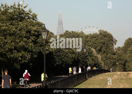 Londres, Royaume-Uni. 12Th Aug 2016. Une vue sur Hyde Park à Londres avec le London Eye et le fragment dans la distance Crédit : Roger Garfield/Alamy Live News Banque D'Images