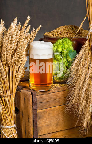 Verre de bière à une matière première pour la production de bière Banque D'Images