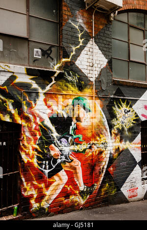 Peinture murale représentant Angus Young, de l'AC/DC à AC/DC Lane à Melbourne Banque D'Images