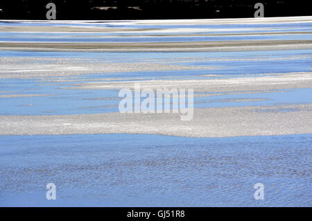 Marais salants de Camargue à Aigues-Mortes avec des cristaux de sel visibles sur la surface. Banque D'Images