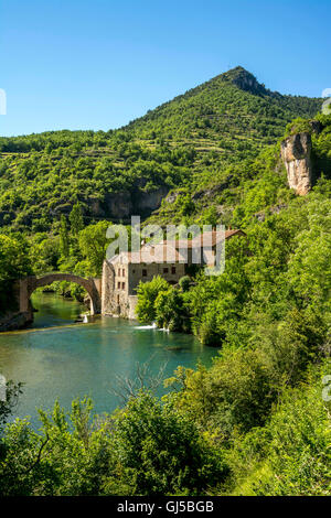 Moulin de Corp. vallée de la Dourbie, Causses du Larzac Haut Plateau, Parc Naturel Régional des Grands Causses, Aveyron, France Banque D'Images