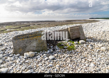 Casemate DE LA SECONDE GUERRE MONDIALE s'enfonce dans Aberthaw plage, sud du Pays de Galles, Royaume-Uni, Europe Banque D'Images