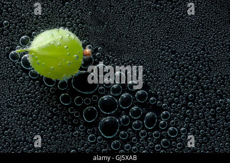 Groseilles fruits dans de l'eau minérale, une série de photos. Close-up de l'eau gazéifiée sur fond noir Banque D'Images