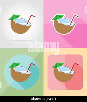 Cocktail de télévision de coco icônes vector illustration isolé sur fond Illustration de Vecteur
