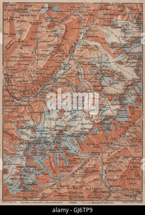 CHAMONIX ET LE MASSIF DU MONT BLANC. Argentière Les Houches Courmayeur, 1905 Carte du site Banque D'Images