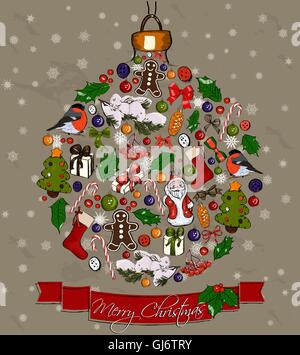 Boule de Noël faite de décorations. Illustration de Vecteur