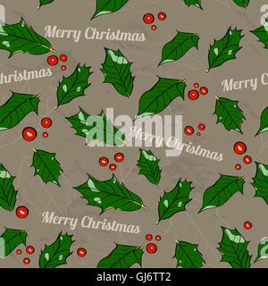 Seamless texture de Noël avec des feuilles de houx. Illustration de Vecteur