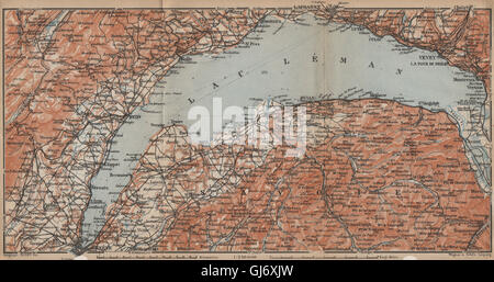 Le LAC DE GENÈVE ET DU LAC LÉMAN. St Cergue Chatel St Jean d'Aulph Lausanne Evian, 1907 map Banque D'Images