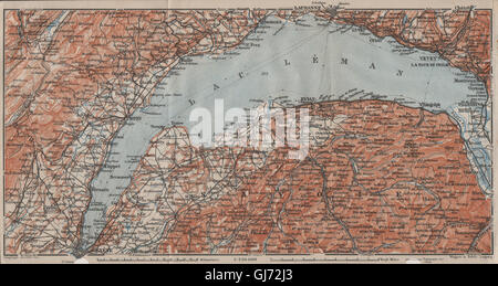 Le LAC DE GENÈVE ET DU LAC LÉMAN. St Cergue Chatel St Jean d'Aulph Lausanne Evian, 1911 map Banque D'Images