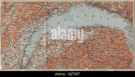 Le LAC DE GENÈVE ET DU LAC LÉMAN. St Cergue Chatel St Jean d'Aulph Lausanne Evian, 1913 map Banque D'Images