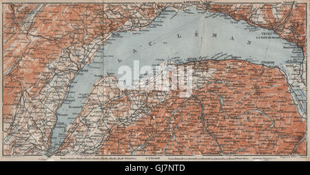 Le LAC DE GENÈVE ET DU LAC LÉMAN. St Cergue Chatel St Jean d'Aulph Lausanne Evian, 1922 map Banque D'Images