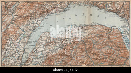 Le LAC DE GENÈVE ET DU LAC LÉMAN. St Cergue Chatel St Jean d'Aulph Lausanne Evian, 1938 map Banque D'Images