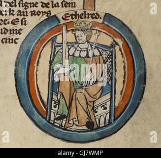 J'æthelred ; c. ?847 - 871 était roi de Wessex de 865 à 871. Vu ici au début du xive siècle Genealogical rouleau des rois d'Angleterre Domaine Public image. Banque D'Images