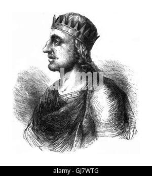 Le roi Egbert (771/775-839), également connu sous le nom de Ecgberht, Ecgbert, ou Ecgbriht, fut roi du Wessex de 802 jusqu'à sa mort en 839. Son père était Ealhmund de Kent. Dans les années 780 Egbert a été contraint à l'exil par Offa de mercie et Beorhtric de Wessex, mais sur la mort de Beorhtric dans 802 Egbert est retourné et a pris le trône. Vu ici au 19ème siècle Gravure de William Howitt, John Cassell, John Cassell's Illustrated History of England : à partir de la première période du règne de Édouard le quatrième. Éditeur : John Frederick Smith, éditeur W. et Kent Co., 1857. Image du domaine public. Banque D'Images