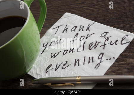 Message écrit sur nappes Banque D'Images