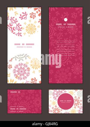 Vector floral folk abstract circles frame pattern vertical, message d'invitation RSVP et les cartes de remerciements set Illustration de Vecteur