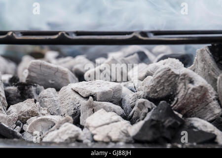 La fabrication de charbon de bois sur un barbecue Banque D'Images