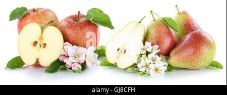 Pomme et poire poires Pommes fruits rouges slice isolé sur fond blanc Banque D'Images