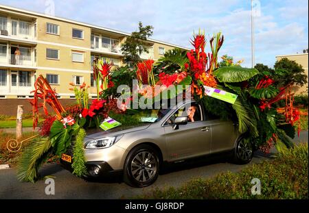 La Haye, Pays-Bas. 13e Août 2016. Un flotteur est visible pendant le corso fleuri Noordwijk, Pays-Bas, le 13 août 2016. La Parade des fleurs annuelles depuis 1946 a eu lieu à Rijnsburg, Katwijk et Noordwijk du Nehterlands le samedi. Credit : Gong Bing/Xinhua/Alamy Live News Banque D'Images