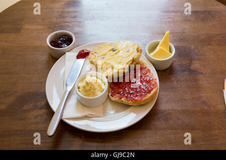 Scone avec du beurre confiture et de crème Banque D'Images