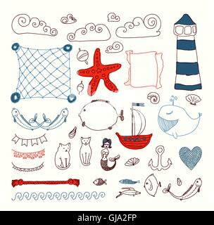 Objets de collection mer mignon ensemble. Illustration de Vecteur