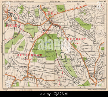 SE DE LONDRES. M. Downham Beckenham Bellingham Bromley Bell vert. BACON, 1938 map Banque D'Images