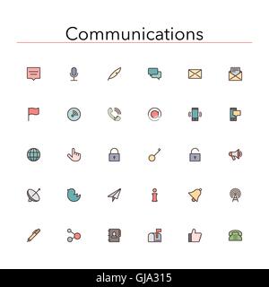 Icônes de ligne de couleur des communications Illustration de Vecteur
