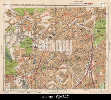 N DE LONDRES. Crouch End Highgate Holloway Gospel Oak de Finsbury Park. BACON, 1933 map Banque D'Images
