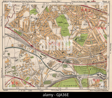 Sw LONDON Willesden Leïde Brentfield Kensal Green Park Royal.BACON, 1933 map Banque D'Images