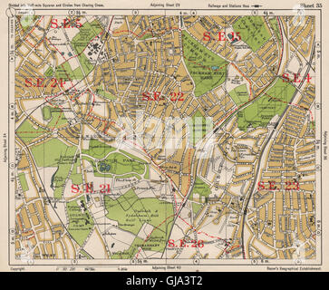 SE DE LONDRES. 76200 Honneur Oak Forest Hill Herne Hill Peckham Rye. BACON, 1933 map Banque D'Images