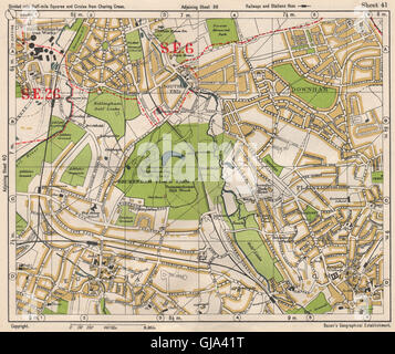 SE DE LONDRES. M. Downham Beckenham Bellingham Bromley Bell vert. BACON, 1933 map Banque D'Images