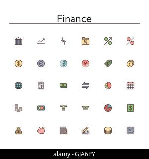 Icônes de ligne de couleur des finances Illustration de Vecteur