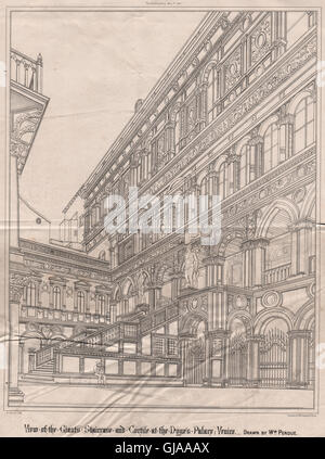 L'Escalier des Géants & Cortile, du Palais des Doges, Venise ; par Wm. Perdue, imprimer 1868 Banque D'Images