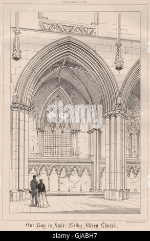 Une baie en face, Selby Abbey Church. Le Yorkshire, antique print 1868 Banque D'Images