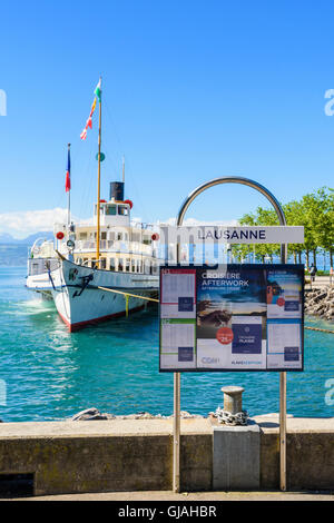 CGN Rhône, un bateau à aubes dans le port d'Ouchy, Lausanne, Vaud, Suisse Banque D'Images