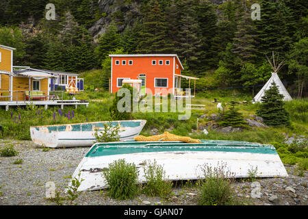 Boîte de sel colorés des maisons à East Bauline, Terre-Neuve et Labrador, Canada. Banque D'Images