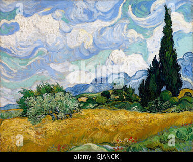 Champ de blé avec cyprès par Vincent van Gogh Banque D'Images