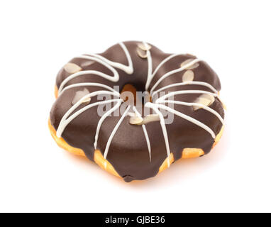 Vue côté saveur chocolat donut sur fond blanc Banque D'Images