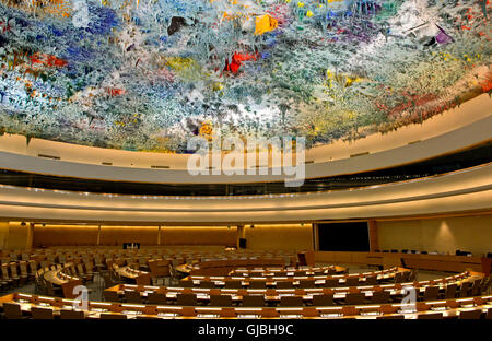 Sculpture de plafond dans le domaine des droits et de l'Alliance des Civilisations Chambre, Palais des Nations, Genève, Suisse Banque D'Images