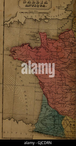 Une édition de 1854 des écrits de Jules César sur la guerre des Gaules, y compris ses comptes rendus détaillés des campagnes militaires, des stratégies et des idées politiques pendant sa conquête de la Gaule. Banque D'Images