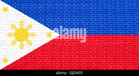 Pavillon des Philippines sur mur de brique texture background. Drapeau national des Philippines. Banque D'Images