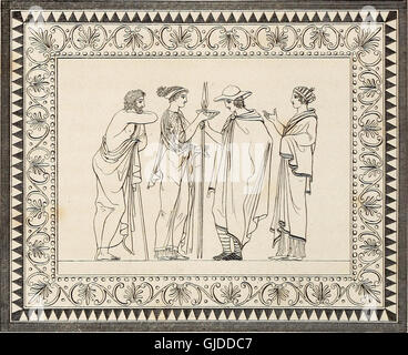 Une œuvre de 1804 de Sir William Hamilton, offrant des contours détaillés et des compositions de vases grecs, romains et étrusques anciens, accompagnés de bordures gravées. Banque D'Images