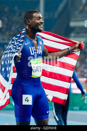 Rio de Janeiro, Brésil. 14Th Aug 2016. Sprinter Justin Gatlin de USA célèbre sa deuxième place dans l'athlétisme 100 m de course les hommes à l'Jeux olympiques d'été de 2016 à Rio de Janeiro, Brésil, le 14 août 2016. © Vit Simanek/CTK Photo/Alamy Live News Banque D'Images