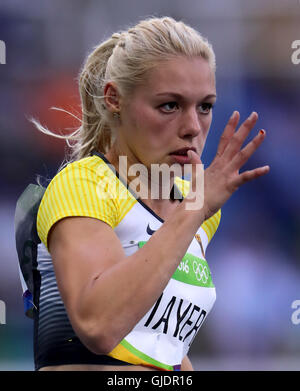 Rio de Janeiro, Brésil. Août 15, 2016. Lisa Mayer de l'Allemagne participe à 200m de la femme de la chaleur de l'athlétisme, l'athlétisme pendant le Rio Jeux Olympiques de 2016 au Stade olympique à Rio de Janeiro, Brésil, 15 août 2016. Photo : Michael Kappeler/dpa/Alamy Live News Banque D'Images